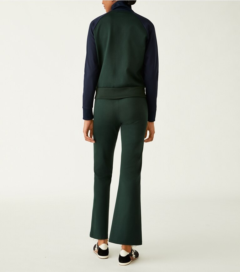 Tory Sport designer jackets Color-Block Double Knit Track Jacket in Conifer / Tory Navy front