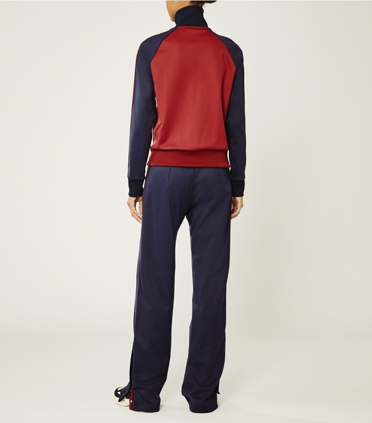 Tory Sport designer jackets Color-Block Half-Zip Pullover in Dark Burgundy/Tory Navy front