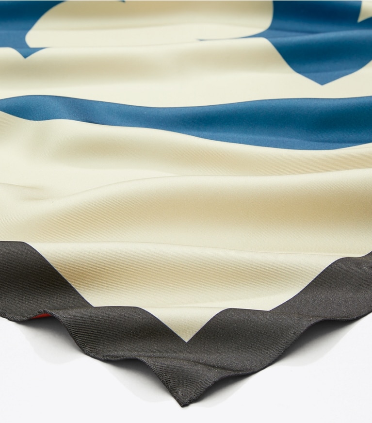 Tory Burch designer scarves Color Block Logo Double Sided Square in Color Block Logo Blue overhead
