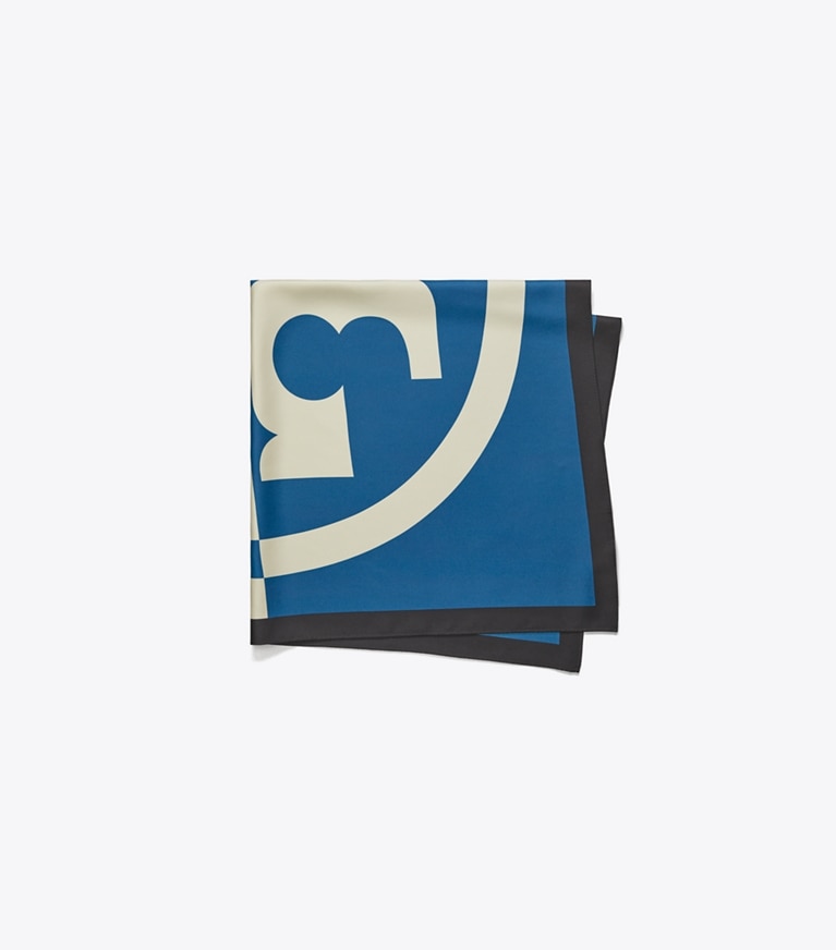 Tory Burch designer scarves Color Block Logo Double Sided Square in Color Block Logo Blue overhead