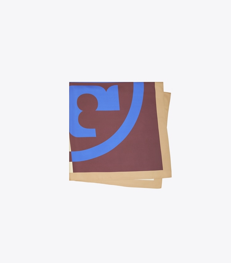 Tory Burch designer scarves Color Block Logo Oversized Double-Sided Silk Square Scarf in Cobalt folded