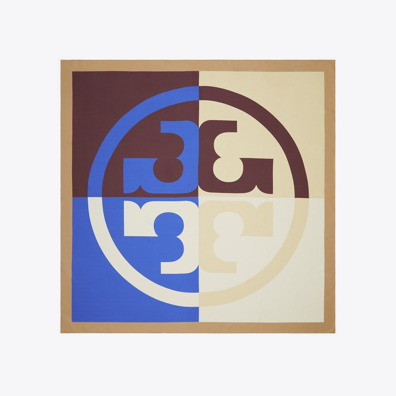 Tory Burch Color-block Logo Silk Square Scarf in Blue