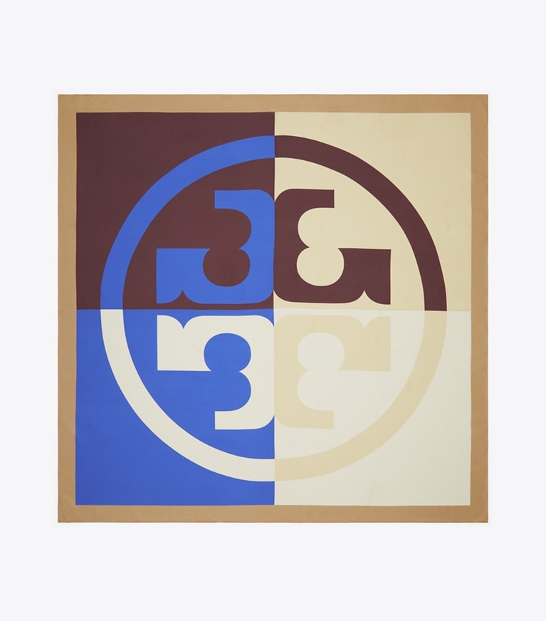 Tory Burch designer scarves Color Block Logo Oversized Double-Sided Silk Square Scarf in Cobalt overhead