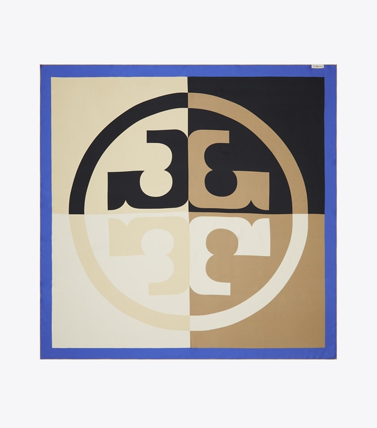Tory Burch designer scarves Color Block Logo Oversized Double-Sided Silk Square Scarf in Cobalt overhead