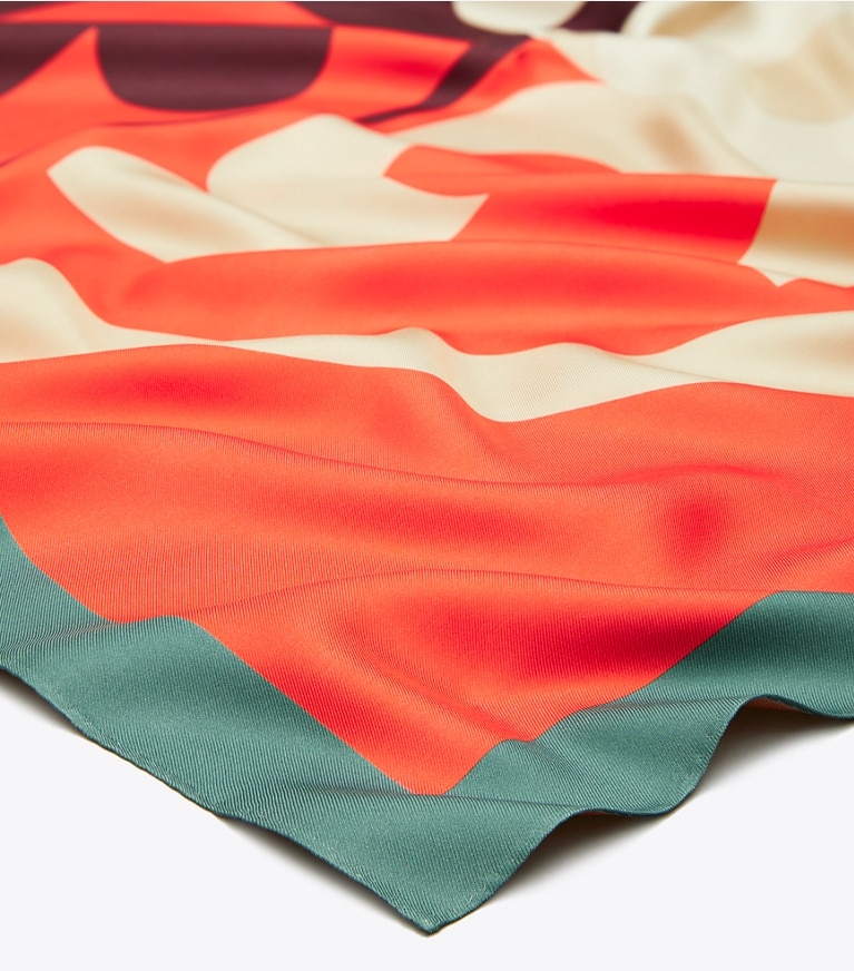 Tory Burch designer scarves Color-block Logo Silk Square in Orange overhead