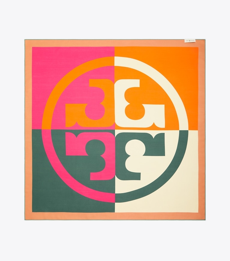 Tory Burch designer scarves Color-block Logo Silk Square in Orange overhead