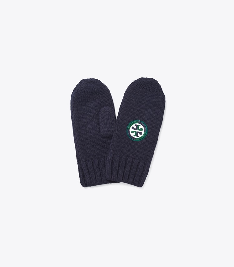 Tory Burch designer gloves Color-Block Mittens in Tory Navy front