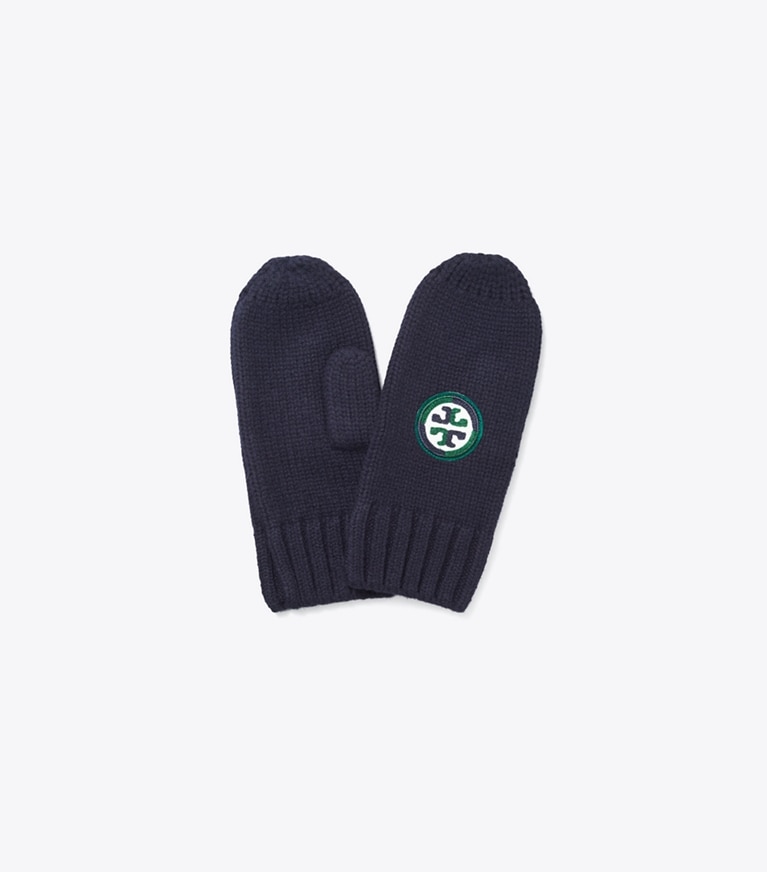 Tory Burch designer gloves Color-Block Mittens in Tory Navy front