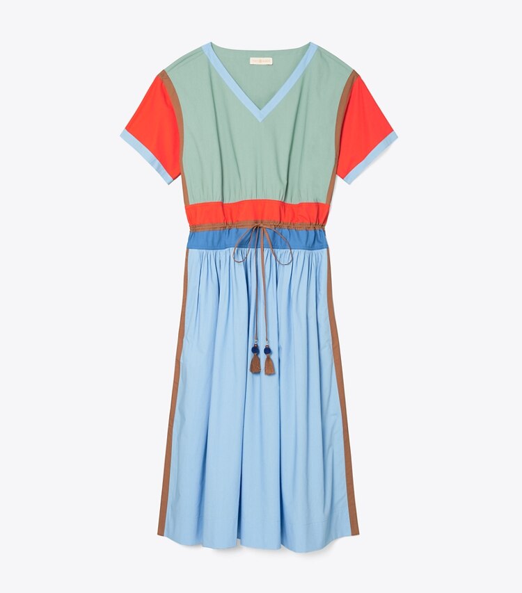 Tory Burch designer dresses Color-Block Poplin Dress in Dark Seafoam front