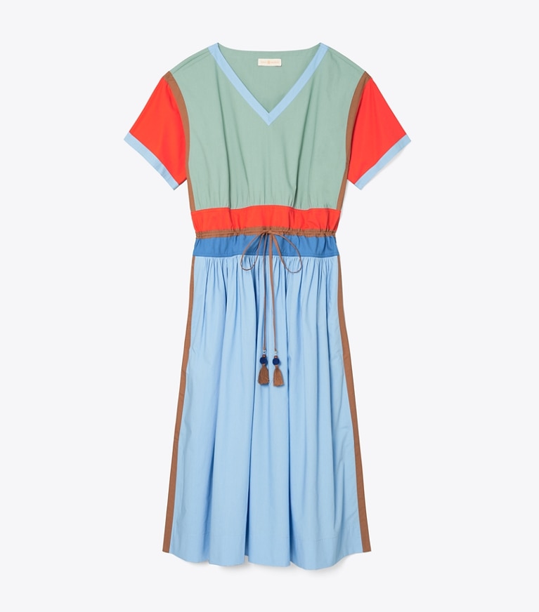 Tory Burch designer dresses Color-Block Poplin Dress in Dark Seafoam front