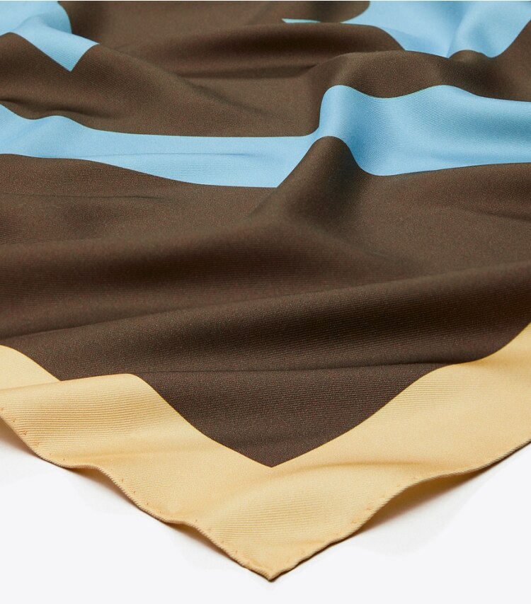 Tory Burch designer scarves Color-Block Silk Square Scarf in Blue Gravel detail