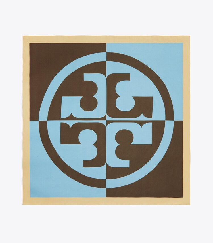 Tory Burch designer scarves Color-Block Silk Square Scarf in Blue Gravel overhead