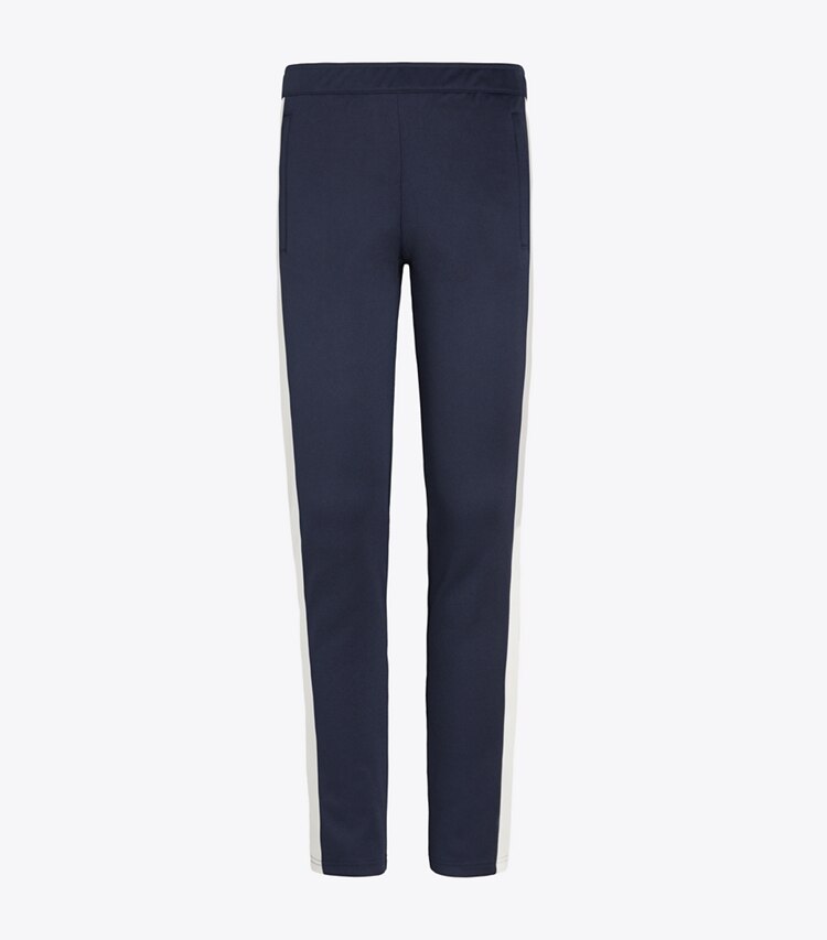 Tory Sport designer bottoms Color-Block Track Pants in Tory Navy/Snow White front