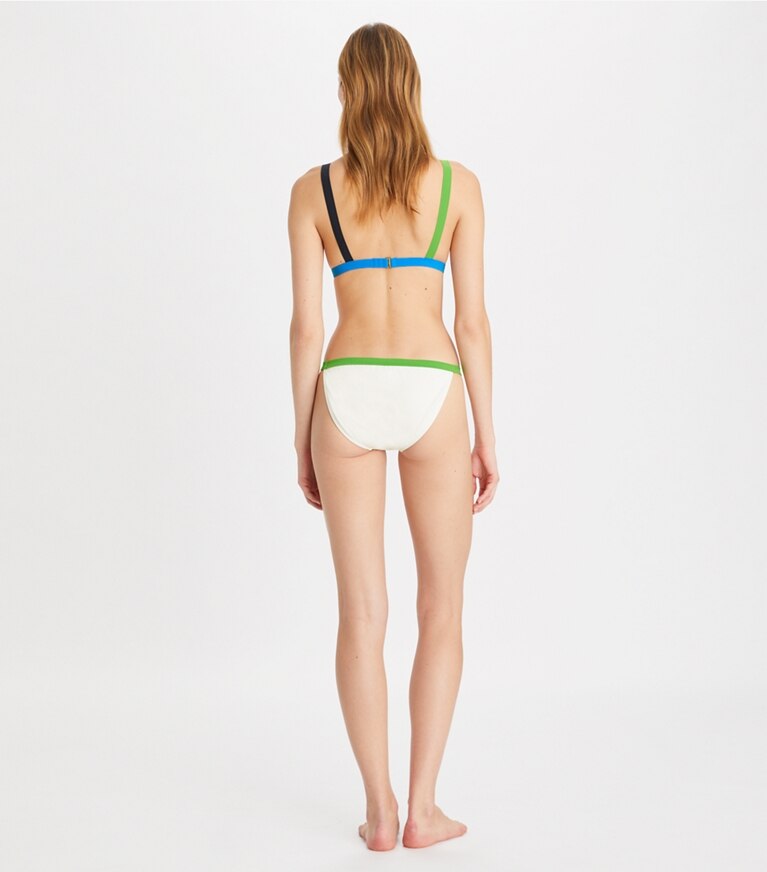 Tory Burch designer two pieces Colorblock Bikini Top in White / Bright Horizon / Green Clover front
