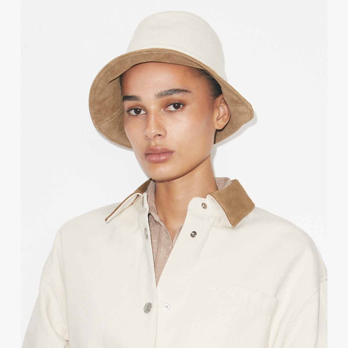 Tory Burch✨ Tan and Black Sun Hat one size UPF 50 + T Monogram Short-Brim Bucket Hat: Women main image 3