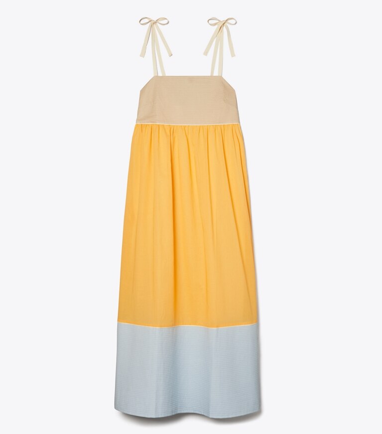 Tory Burch designer coverups Colorblock Dress in JACKFRUIT / Natural Khaki / Blue Mist front
