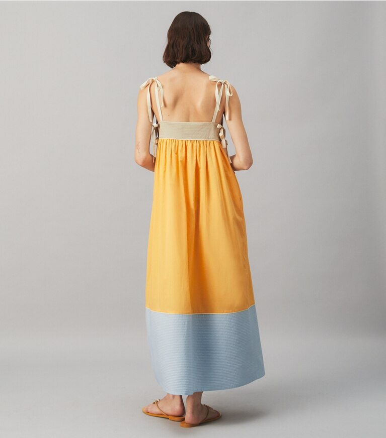 Tory Burch designer coverups Colorblock Dress in JACKFRUIT / Natural Khaki / Blue Mist front