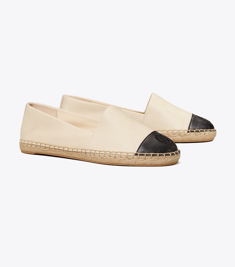 Tory Burch designer espadrilles Colorblock Espadrille in Dulce De Leche / PERFECT BLACK angle