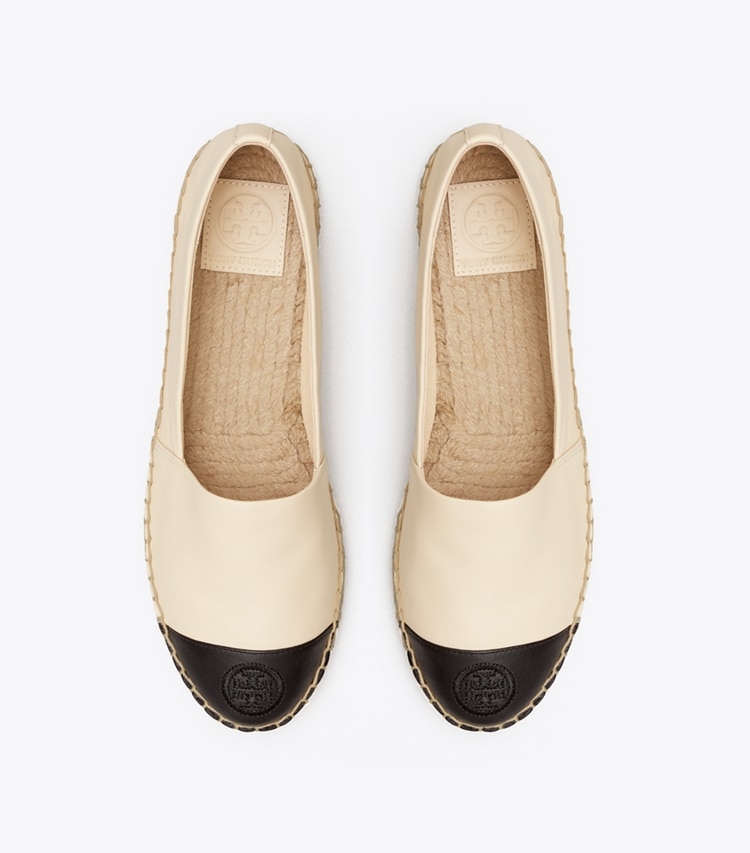 Tory Burch designer espadrilles Colorblock Espadrille in Dulce De Leche / PERFECT BLACK overhead