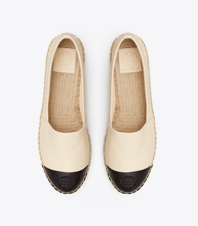 Tory Burch designer espadrilles Colorblock Espadrille in Dulce De Leche / PERFECT BLACK angle
