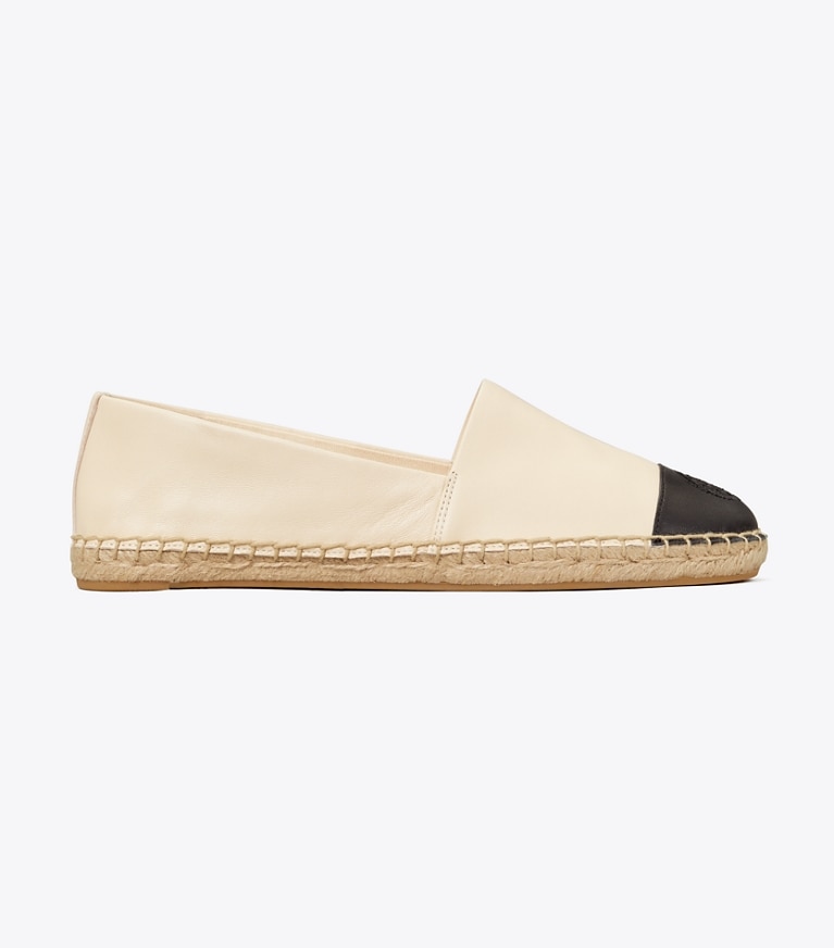 Tory Burch designer espadrilles Colorblock Espadrille in Dulce De Leche / PERFECT BLACK angle