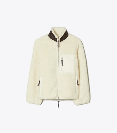Tory Burch designer coats Colorblock Fleece Jacket in Ivory front