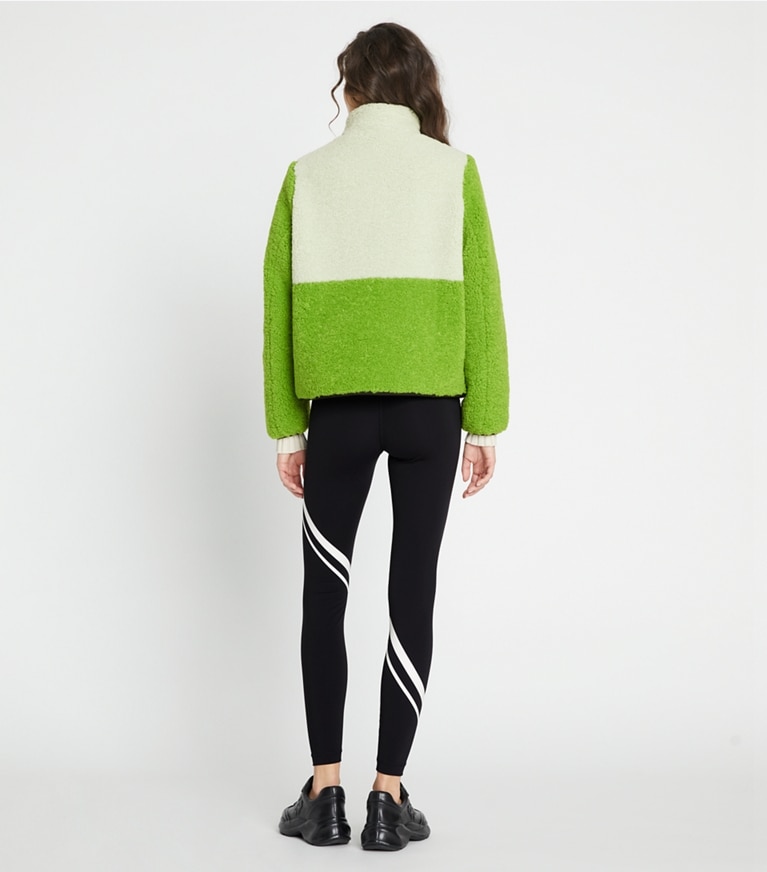 Tory Burch designer コート カラーブロック フリースジャケット in Pale Mint / Brilliant Green front