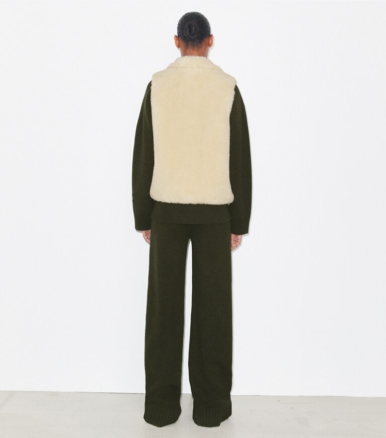 Tory Burch designer コート カラーブロック フリースベスト in Ivory front