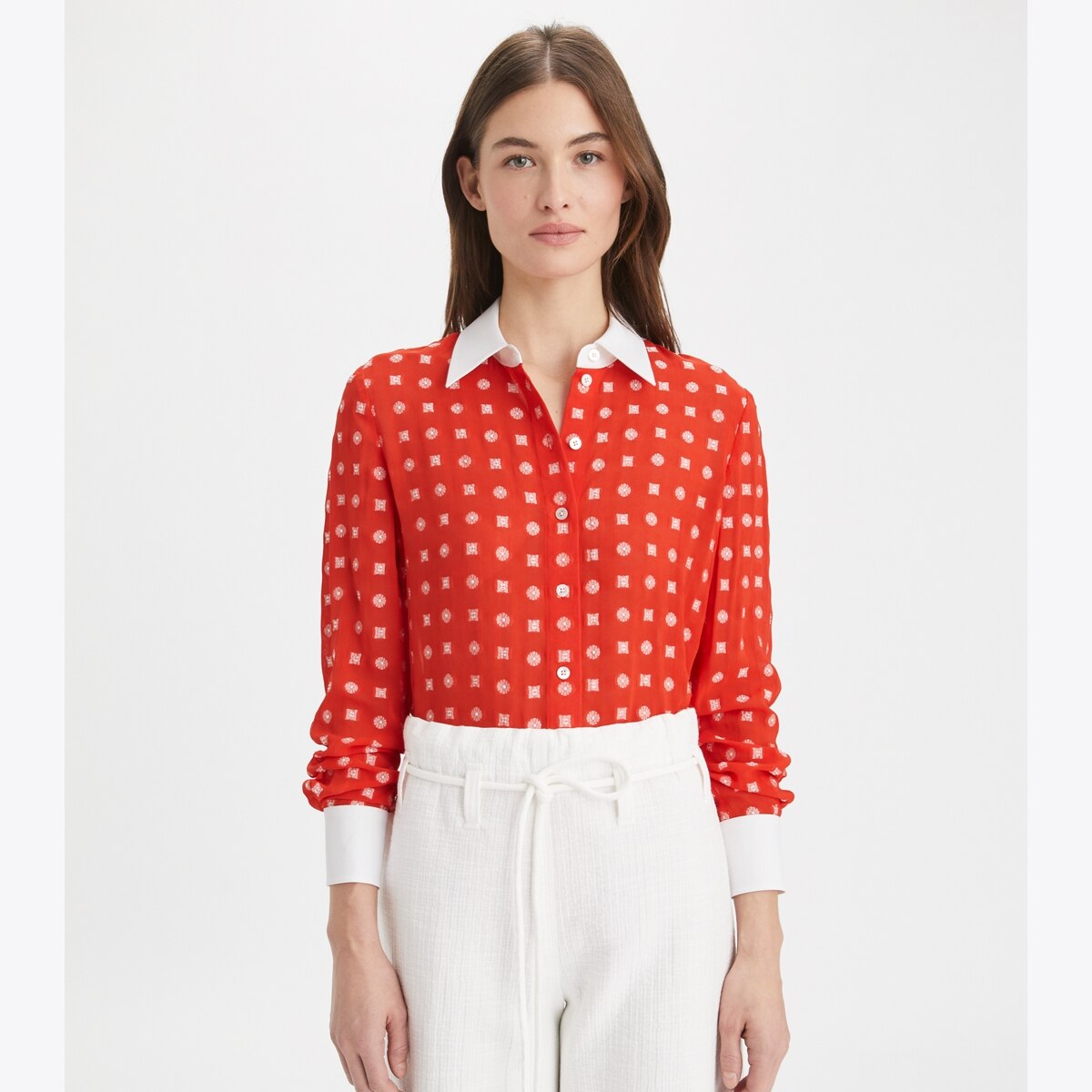 Colorblock Jacquard Shirt: Women's Designer Tops | Tory Burch