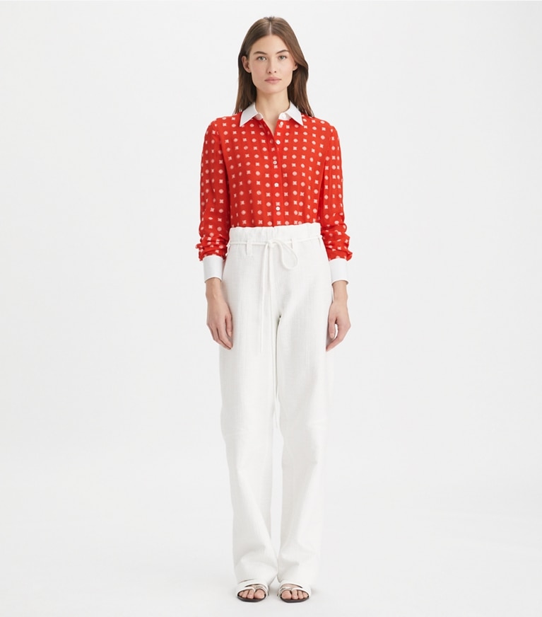 Tory Burch designer トップス カラーブロック ジャガード シャツ in Pepperoncini Nothing Ditsy front