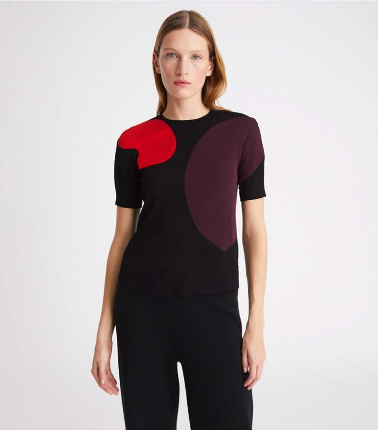 Tory Burch designer tops Colorblock Knit Top in Black front