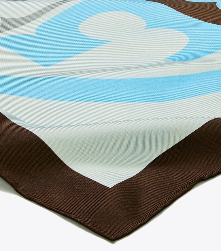 Tory Burch designer scarves Colorblock Logo Silk Neckerchief in Color Block Logo Blue overhead