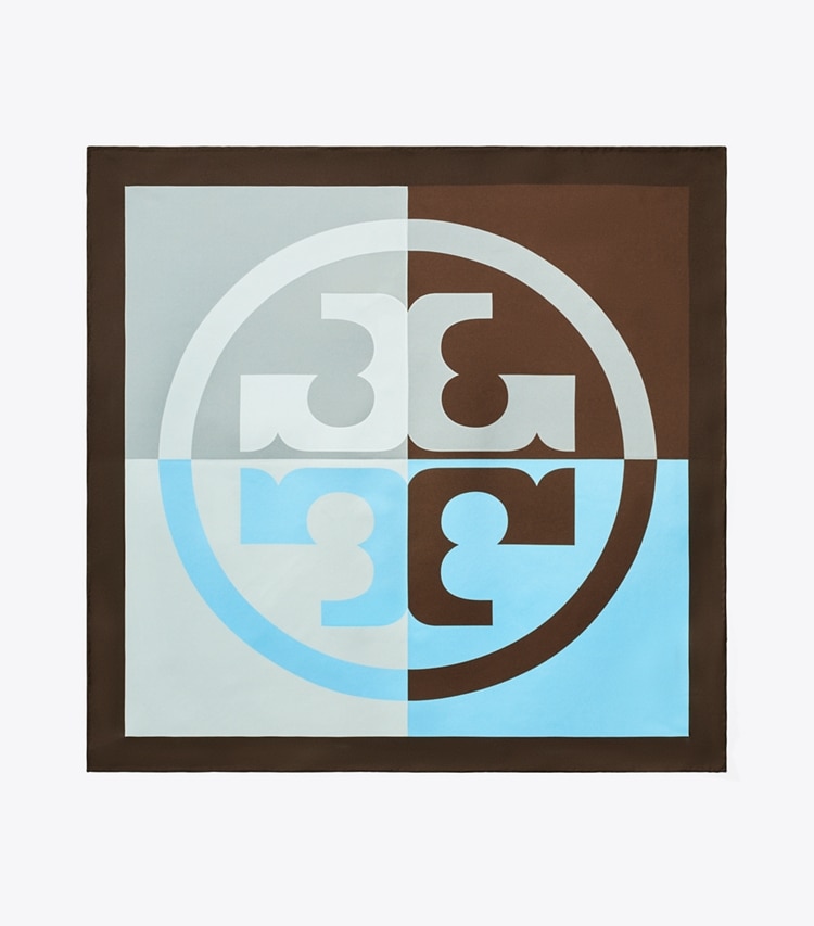 Tory Burch designer scarves Colorblock Logo Silk Neckerchief in Color Block Logo Blue overhead