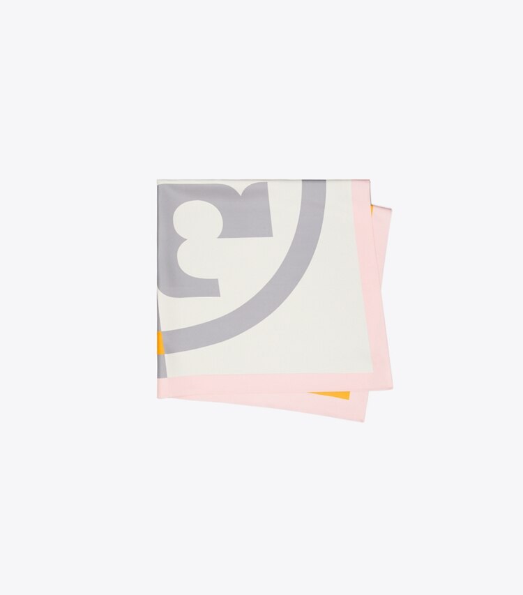 Tory Burch designer scarves Colorblock Logo Silk Square in Color-Block Logo Square - Orange folded