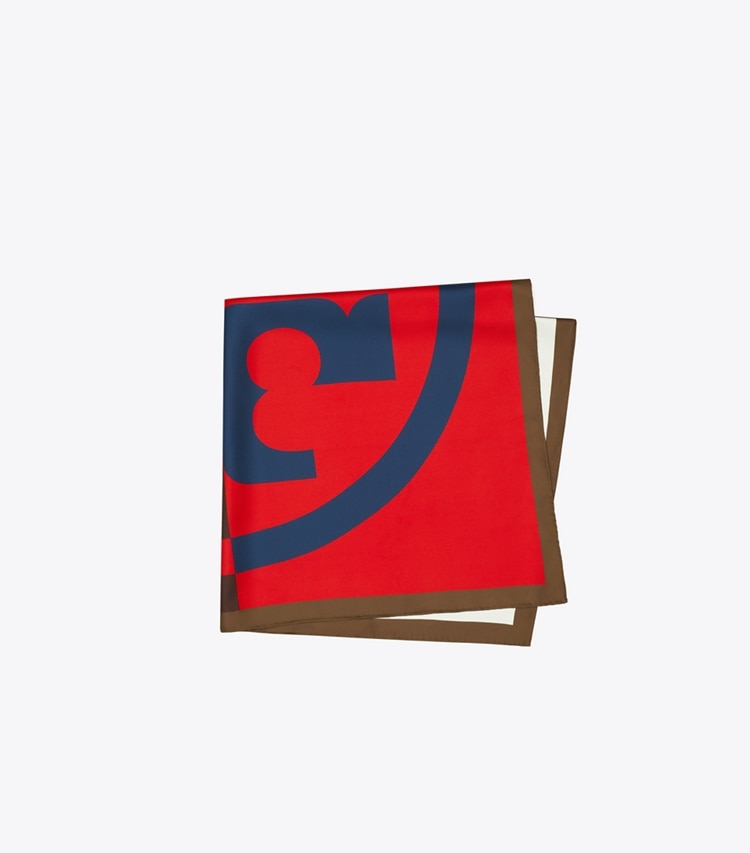 Tory Burch designer scarves Colorblock Logo Silk Square in Tory Navy / Red / Brown folded