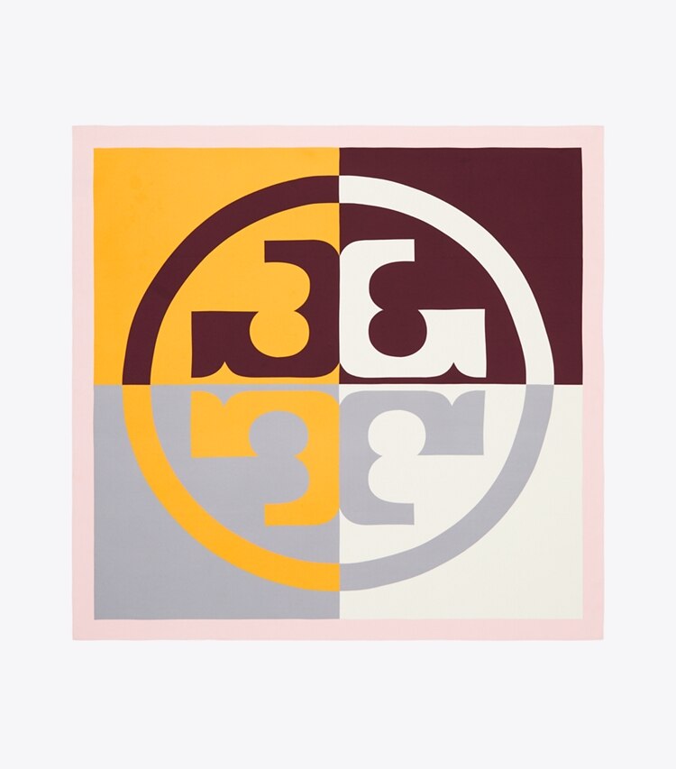Tory Burch designer scarves Colorblock Logo Silk Square in Color-Block Logo Square - Orange overhead