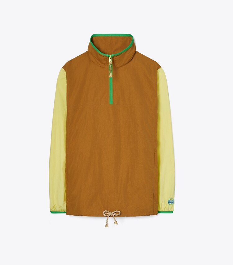 Tory Sport designer ジャケット カラーブロック ナイロン ハーフジップジャケット in Ridge / Yellow Dahlia front