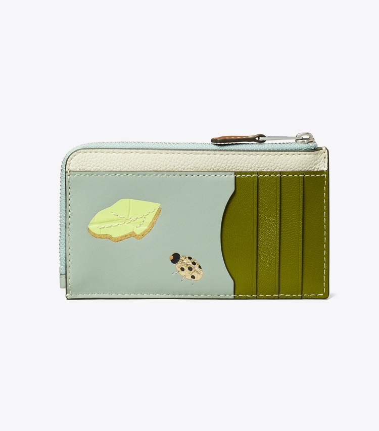 Tory Burch designer カードケース カラーブロック ピーポッド ジップカードケース in Blue Celadon 戻る