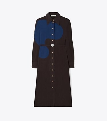 Tory Burch designer kleider Colorblock-Polokleid aus Jersey in Dark Carob front