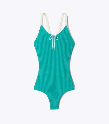 Tory Burch designer sweaters Colorblock Ribbed Bodysuit in Mermaid front