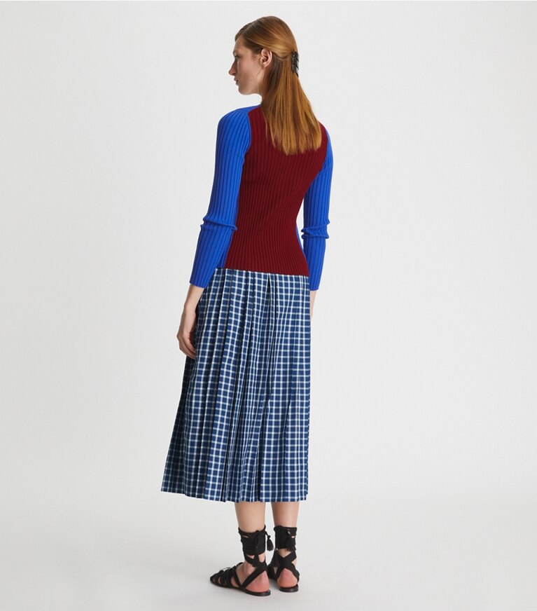 Tory Burch designer sweaters Colorblock Ribbed Cardigan in Duchess Blue front