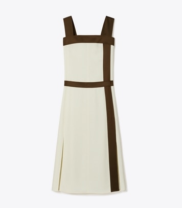 Tory Burch designer dresses Colorblock Satin Dress in New Ivory front
