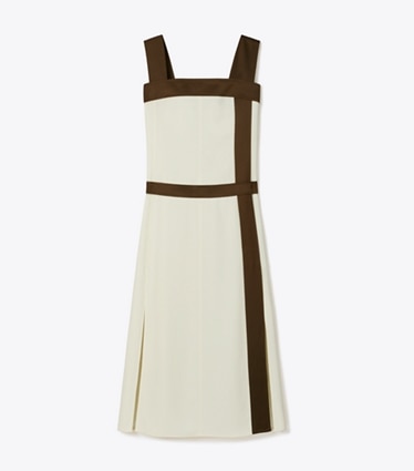 Tory Burch designer dresses Colorblock Satin Dress in New Ivory front