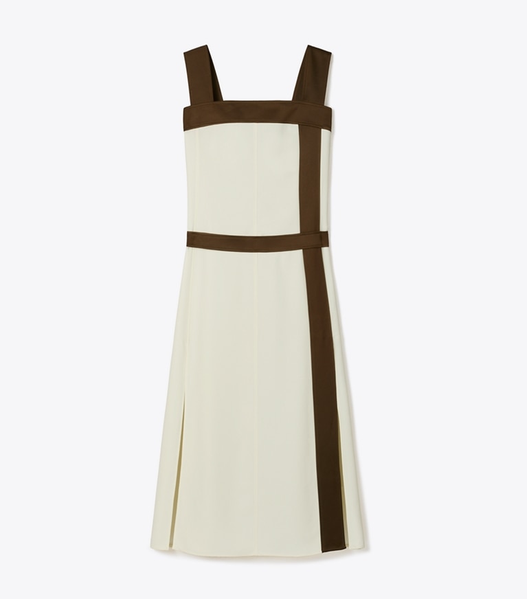 Tory Burch designer dresses Colorblock Satin Dress in New Ivory front
