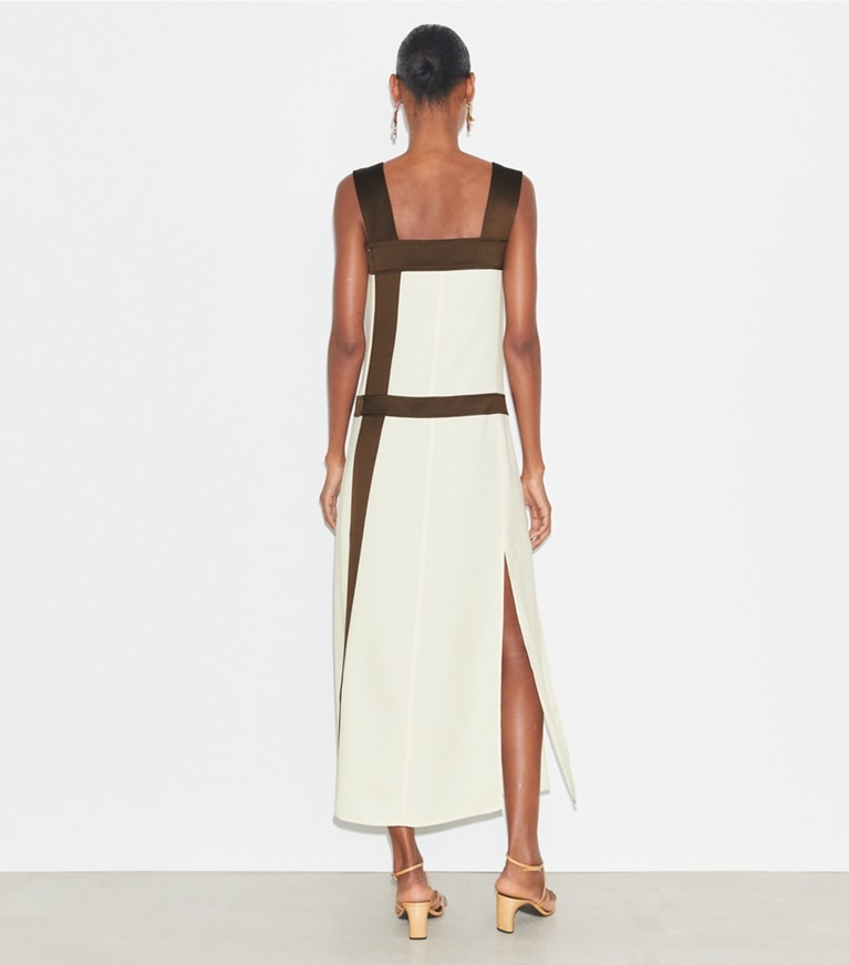 Tory Burch designer dresses Colorblock Satin Dress in New Ivory front