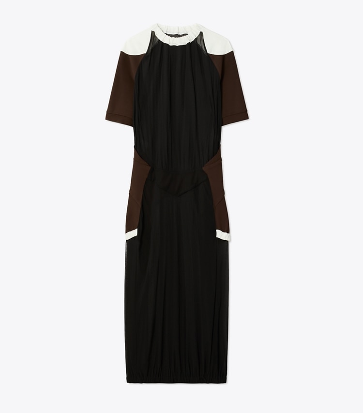 Tory Burch designer ドレス カラーブロック シアー ジャージー ドレス in Black front