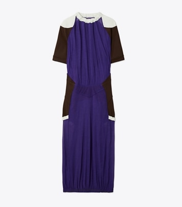 Tory Burch designer dresses Colorblock Sheer Jersey Dress in Ballpoint Blue front