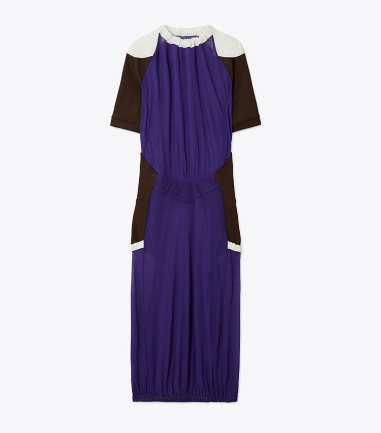 Tory Burch designer dresses Colorblock Sheer Jersey Dress in Ballpoint Blue front