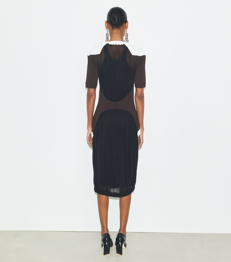 Tory Burch designer ドレス カラーブロック シアー ジャージー ドレス in Black front