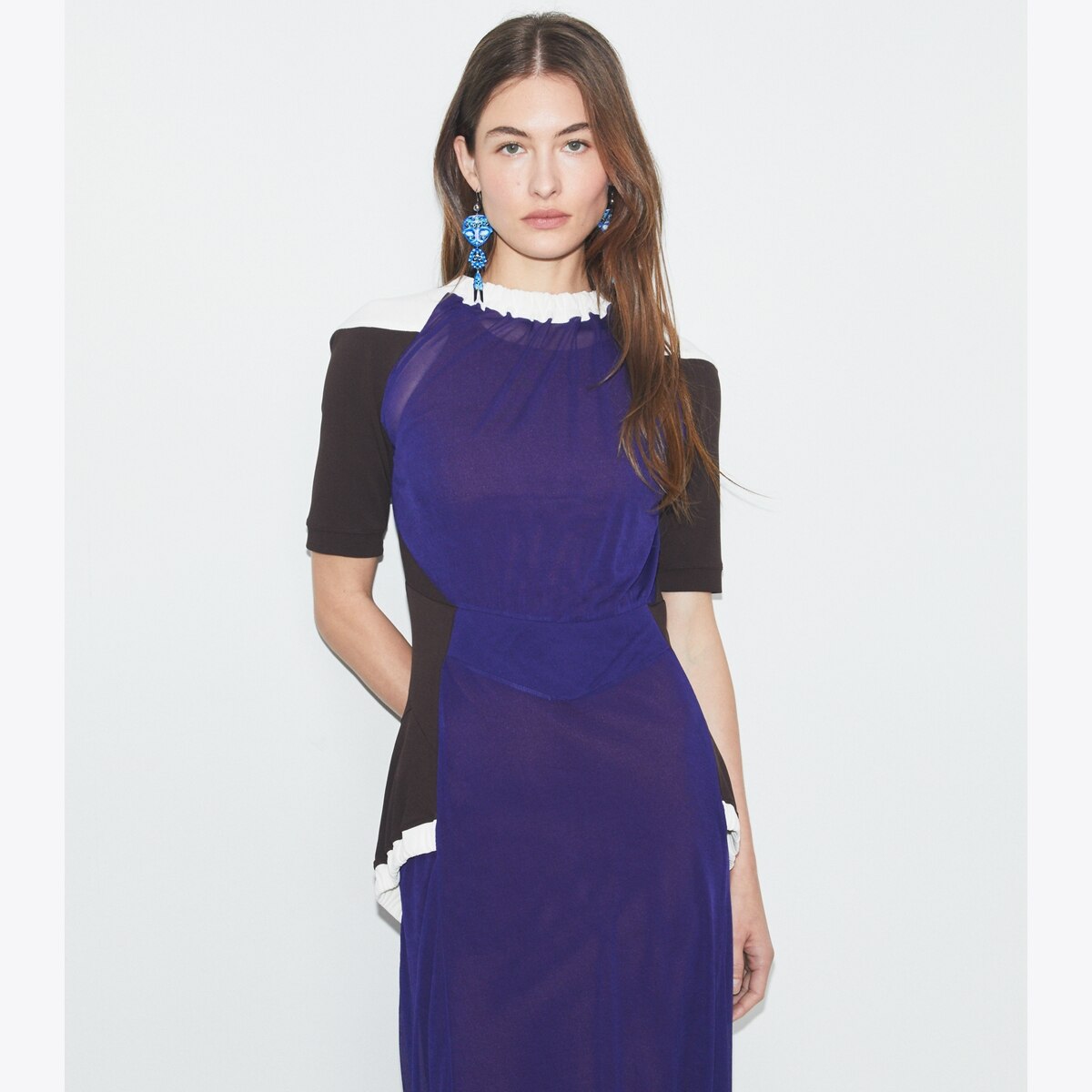 Colorblock Sheer Jersey Dress: Women's Designer Dresses